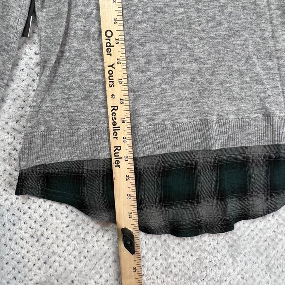 Joe's Jeans Sweater Womens Medium Azure Gray Heathered Layered Tartan Hem - Picture 16 of 16